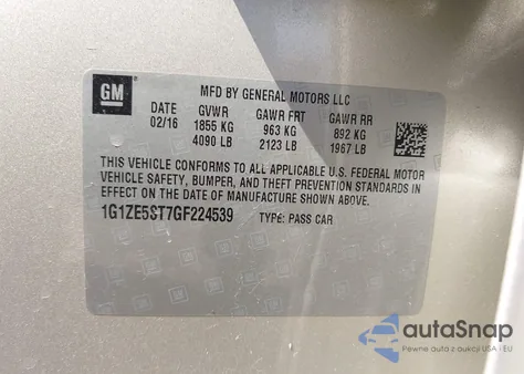 2016 Chevrolet Malibu 1Lt z USA, uszkodzony, nr VIN 1G1ZE5ST7GF224539